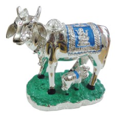 Kamdhenu Cow with Calf (Silver Plated)